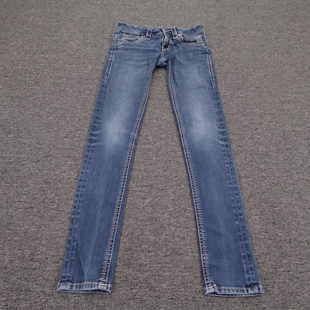 Vintage Rock Revival Jeans Womens 25 Blue Medium Wash Low Rise Skinny Y2K Denim